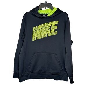 Nike Men Hoodie Sweatshirt Therma Fit Spell Out Logo Pullover Black Size Large